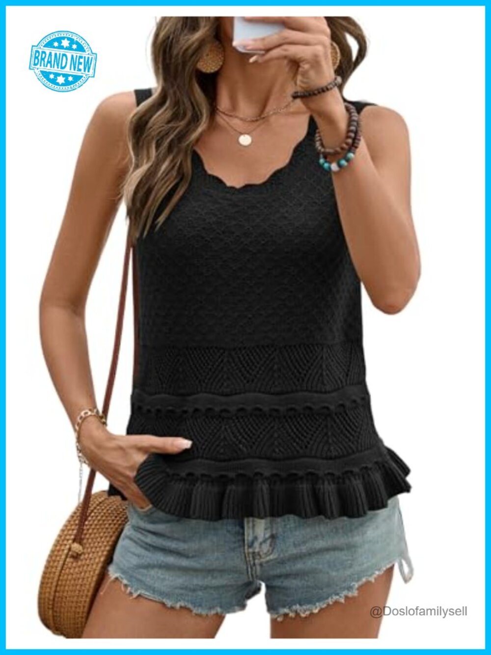 LOMON Women's Boho Crochet Sweater Vest Cotton Acrylic Sleeveless Knit Tank Top